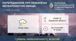 На Львівщині до кінця доби 30 травня прогнозують грози та град