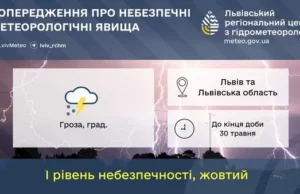 На Львівщині до кінця доби 30 травня прогнозують грози та град На Львівщині до кінця доби 30 травня прогнозують грози та град