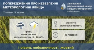 16 червня на Львівщині очікують грози та сильний вітер