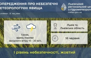 16 червня на Львівщині очікують грози та сильний вітер
