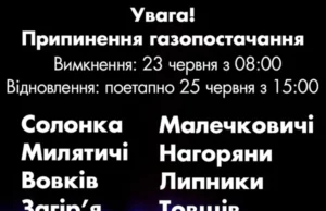 Львівська філія «Газорозподільні мережі України» попереджає про зупинку подачі газу через відключення ГРС Липники Львівська філія «Газорозподільні мережі України» попереджає про зупинку подачі газу через відключення ГРС Липники