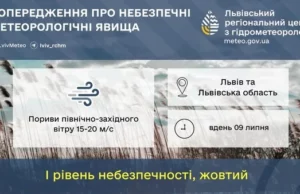 09 липня на Львівщині очікують сильний північно-західний вітер 09 липня на Львівщині очікують сильний північно-західний вітер