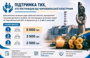У Красненській громаді чорнобильцям 1–3 категорій виплатять одноразову допомогу У Красненській громаді чорнобильцям 1–3 категорій виплатять одноразову допомогу