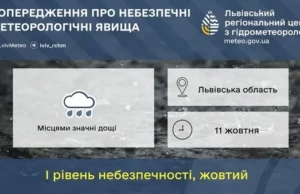 На 11 жовтня на Львівщині прогнозують значні дощі На 11 жовтня на Львівщині прогнозують значні дощі