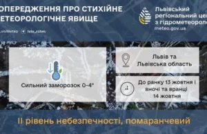 На Львівщині оголосили помаранчевий рівень небезпеки через сильні заморозки