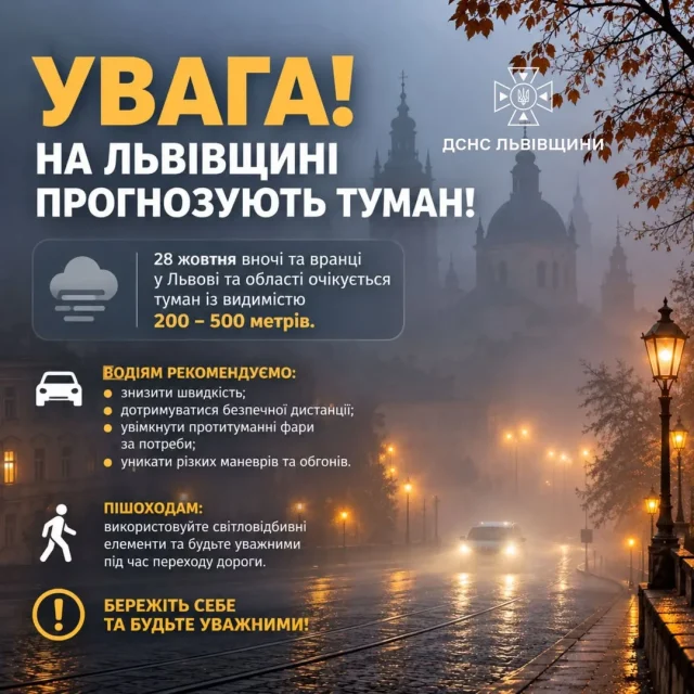 На Львівщині 28 жовтня вночі та вранці очікується туман